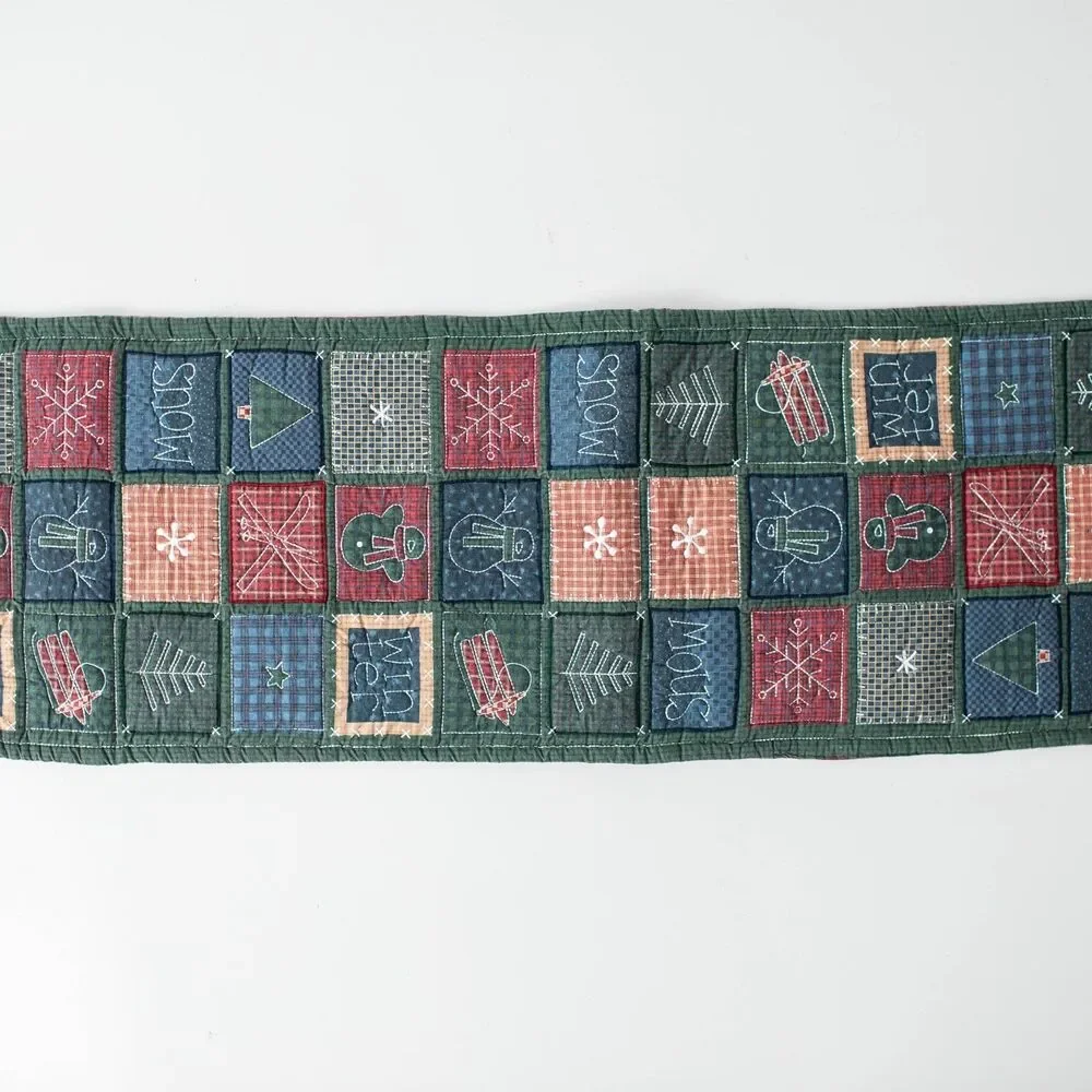 Make The Season Bright Christmas Table Runner Patchwork Snowman Ski Lodge 68